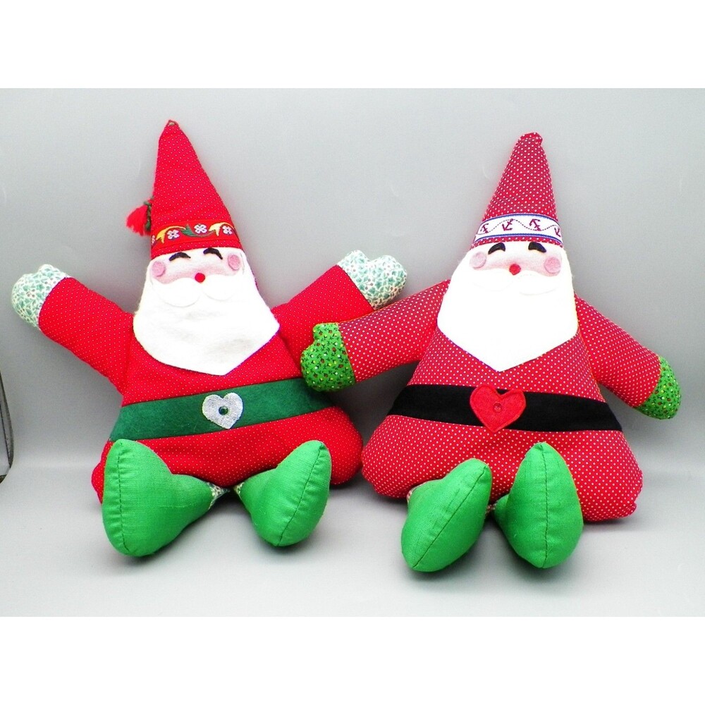 Pair of Handmade Santa Clause Plush Country Style Folk Art Pillows 15" tall
